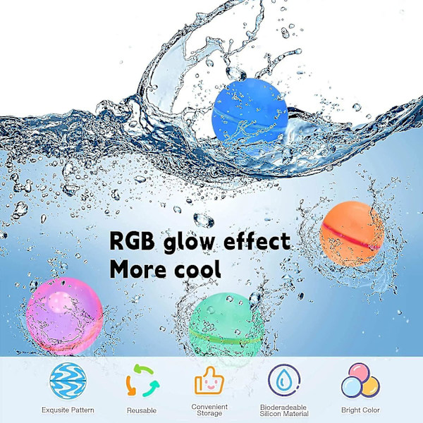 Återanvändbara vattenballonger för barn och vuxna, Rgb-glödeffekt blinkande silikonvattenstänkboll, självtätande vattenbomb för utomhusaktiviteter Vattenspel