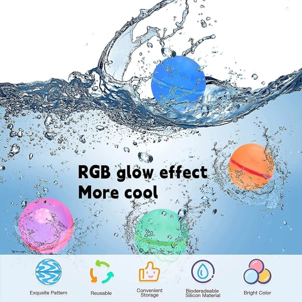 Genanvendelige vandballoner til børn og voksne, Rgb Glow-effekt blinkende silikone vandplaskbold, selvforseglende vandbombe til udendørsaktiviteter vandspil