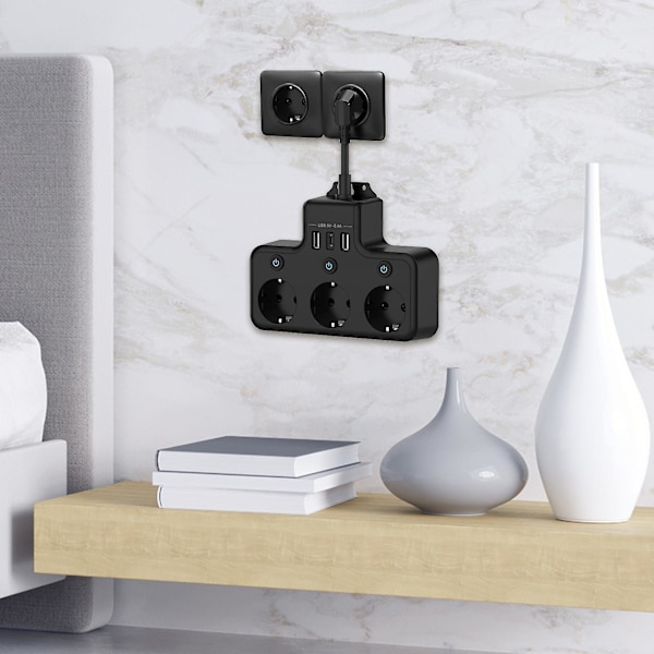 Strømskinne EU-adapter Hurtigopladning, 4000W 16A, Rejsestikadapter Udtag Elektrisk Stik
