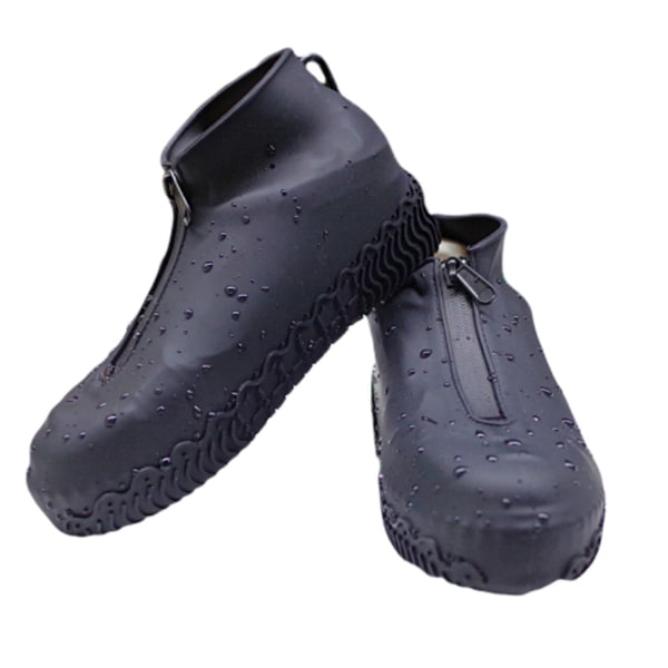Återanvändbara skoöverdrag, 1 par vattentäta skoöverdrag i silikon Återanvändbara, vikbara halkfria regnskoöverdrag med dragkedja för utomhusskoskydd, 24,5 cm