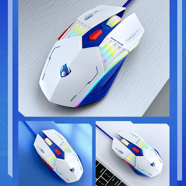 Trådbunden spelmus Datormöss Mekanisk andning Färgglatt ljus med ljud 6 knappar USB Flätad rep 4 hastighets DPI Ergonomi PC Laptop Mecha grey