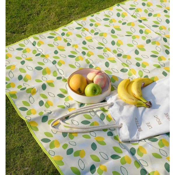 Stort picnictæppe til indendørs og udendørs, 79" x 77" sandtæt vandtæt vindtæt materiale, måtte - grønne blade tema