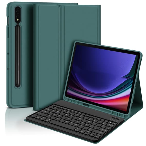 Bluetooth-tangentbordsfodral + tangentbord kompatibelt med Samsung Tab S6 Lite 10,4 tum - Mörkgrön