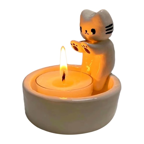 Söta kattljusstake tecknad kattunge ljusstake kattälskare heminredning present (ljus ingår ej)