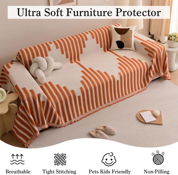 1 st sofföverdrag, mjukt slitstarkt vändbart chenille sofföverdrag soffskydd modernt rutigt universellt möbelskydd, orange, 180*260cm orange