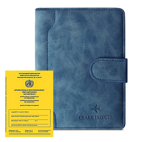 Cover, läder för cover , cover i konstläder med RFID-blockerare, vaccinationskort för cover (blått)