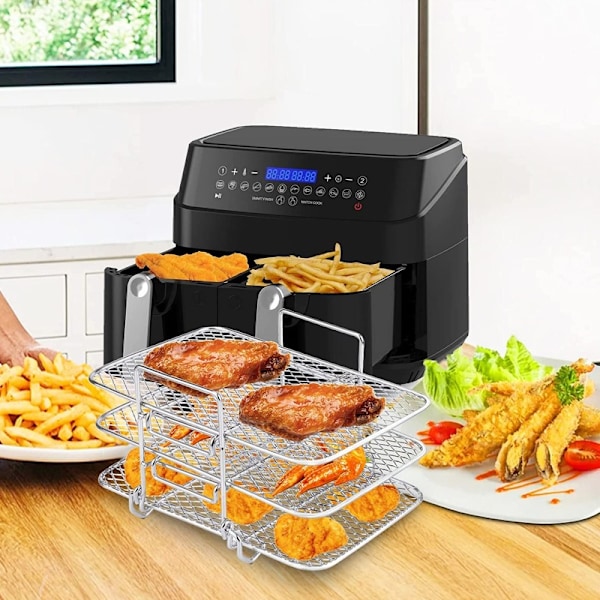 Airfryer tilbehør Tre-lags grill Dampstativ Rustfrit stål Airfryer tilbehør