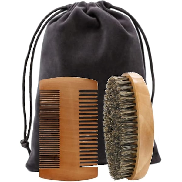 Beard Comb Brush Set, Wooden Boar Bristle Beard Brush, Pocket Comb, Portable Hair Comb For Combing Beard Hair