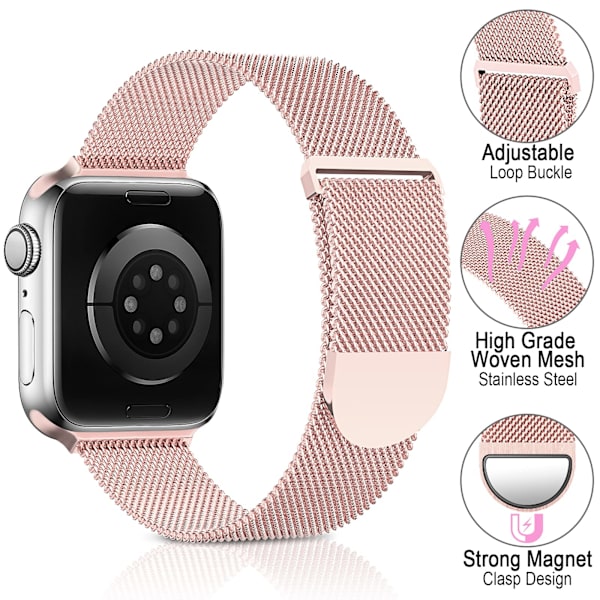 Metallista valmistettu ruostumattomasta teräksestä valmistettu ranneke, joka on yhteensopiva Apple Watch -rannekkeiden kanssa 38 mm 40 mm 41 mm, ruusukullanvärinen säädettävä hihna iWatch Series 7 6 5 4 3 2 SE
