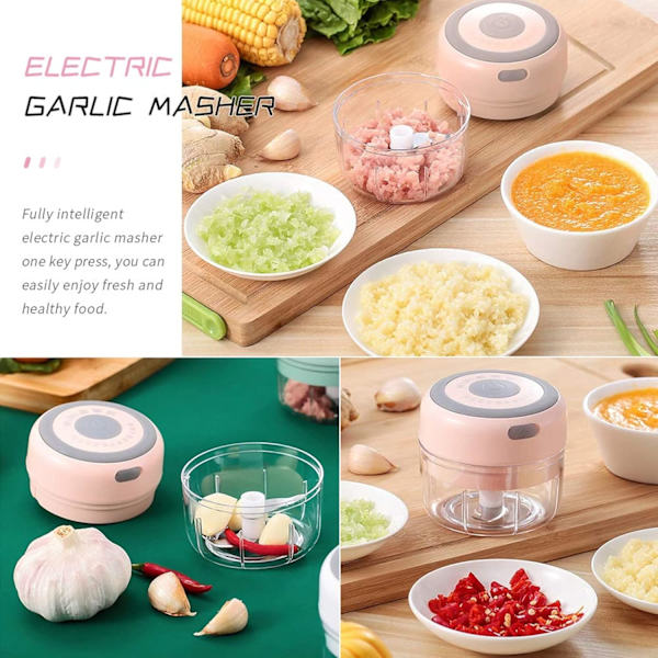 Elektrisk Mini Hvidløgshakker, 100ML USB Grøntsagsløg Hakker, Bærbar Lille Madprocessor- 100ML Pink