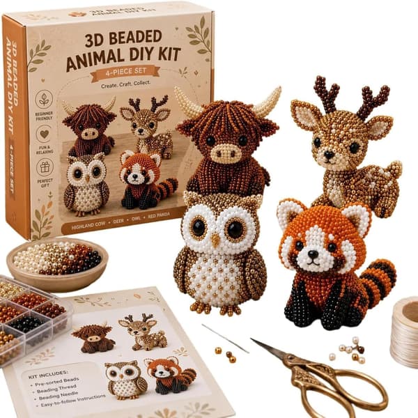 VEEBASY Tiny 3D Perle Dyre DIY Kit, Nemt DIY Perlebroderi Kit med 4 Søde Designs, 3D Perle Dyre Fremstillingssæt til Begyndere og Håndværk