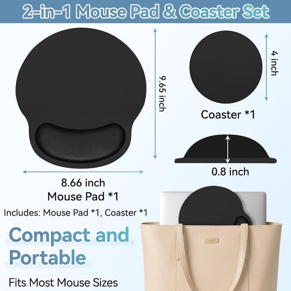 1 stk musematte med håndleddsstøtte, 2-i-1 ergonomisk musematte med håndleddsstøtte, søt skrivebordsdekor, svart (8,66*9,65 tommer) black