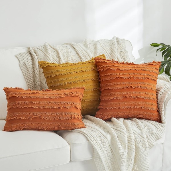 Brændt orange pudebetræk til sovesofa, Pyntepuder i bomuldslinned Pudebetræk, 18 x 18 tommer, sæt med 2, uden indlæg