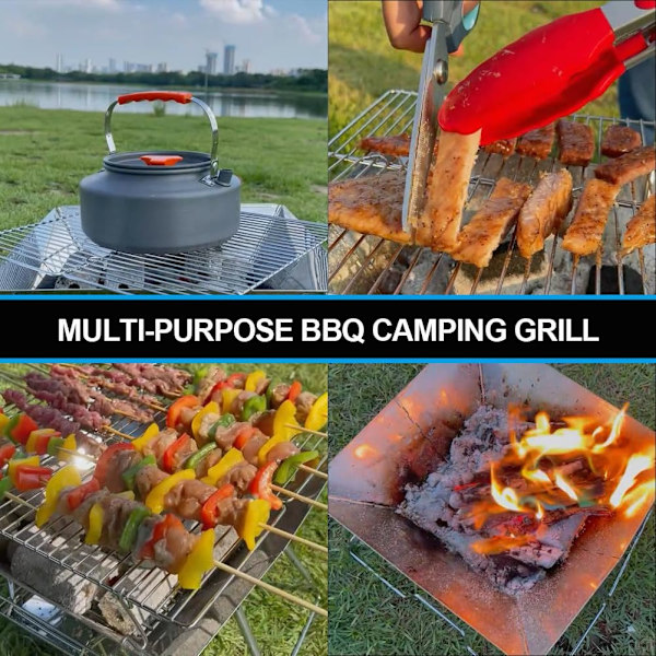 Bärbar kolgrill för camping, liten hopfällbar eldstad i rostfritt stål för lägereld, utomhus