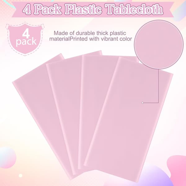 4-pakning rosa rektangulær duk, 108 x 54 tommer engangs plastduk, tørkbar vanntett PEVA bordtrekk pink