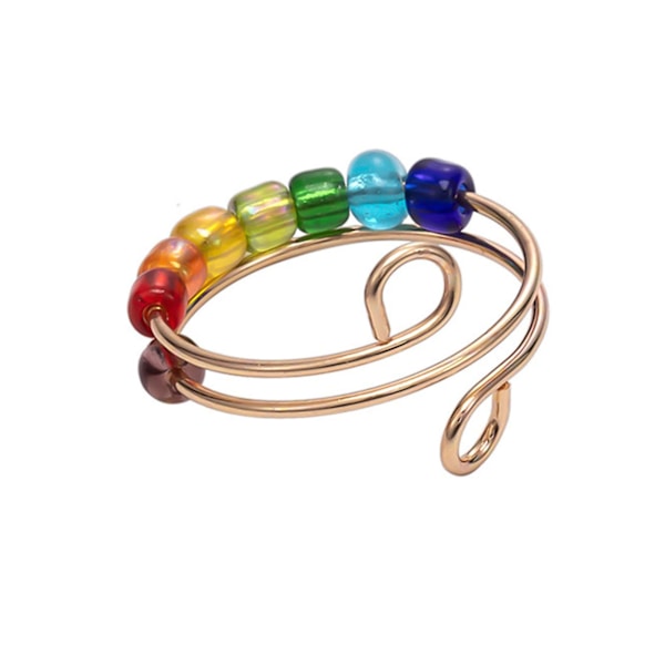 Roterende farverige perler ring stress angst lindring åben justerbar mænd kvinder fingerring mode smykker golden