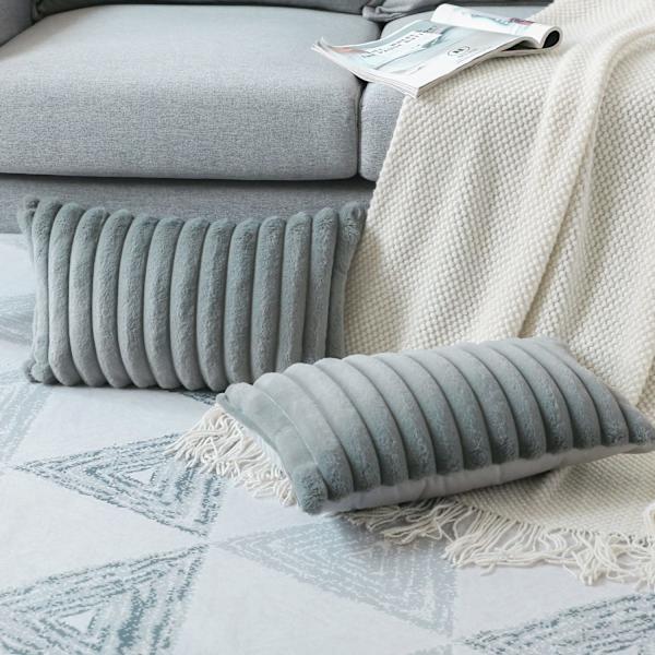 Set med 2 plysj velour putetrekk, mykt kunstig pels dekorativt putetrekk, sofa dekorative putetrekk (30 x 50 cm, grå)