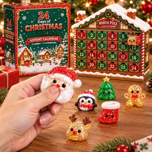 Squishy Julekalender 2026, 24 Minifigurer Nedtælling til Jul