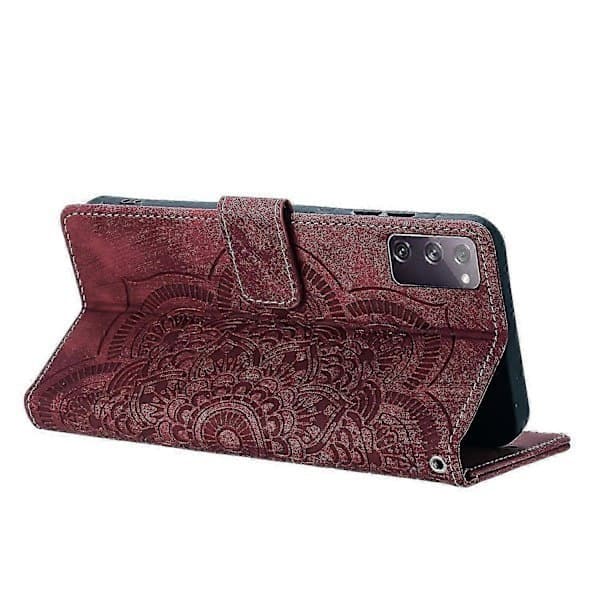 Mandala präglat frostat läderfodral för Samsung Galaxy S20 FE, retro stötsäkert skyddsfodral, rött For Samsung Galaxy S20 FE Red