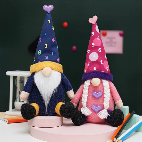 School Gnome Plys, Back-to-School sæsongave, Homecoming Festival dekorationer til hjemmeskole, håndlavet (nummer, blå)