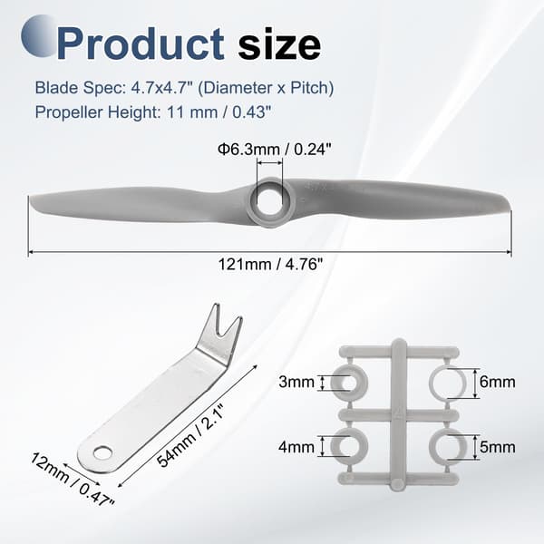 MECCANIXITY 4.7x4.7 tommer RC-propeller, 2-blads propeller grå høyhastighetspropell med adapterringer og propellverktøy for RC 2 4.7" x 4.7" 2