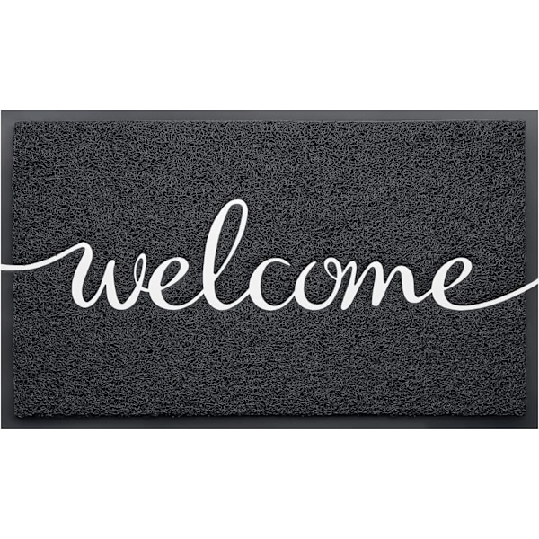 Welcome Mat Low Profile Floor Mat Front Doormat Indoor and Outdoor Doormat Non Slip Rugs (30"x17.5", Black-Welcome)