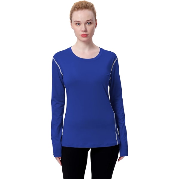 Dame kompressionsskjorte Dry Fit langærmet løbeatletisk T-shirt træningstoppe，Små 2-pak (sort/blå)