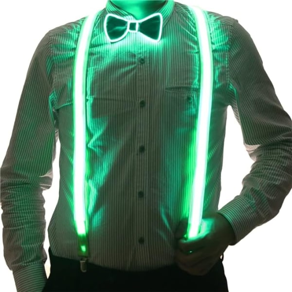 2st/ set Lysande LED-hängslen och fluga för män perfekt för Halloween-kostymfesten på musikfestivalen