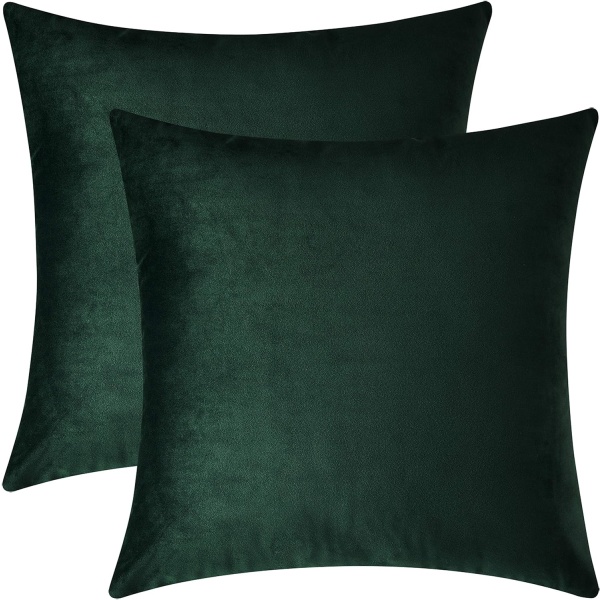 Koristeelliset tyynynpäälliset, samettiset tyynynpäälliset, kiinteät tyynynpäälliset sohvalle ja sänkyyn, tummanvihreä, 16 x 16 tuumaa, 2 kpl set