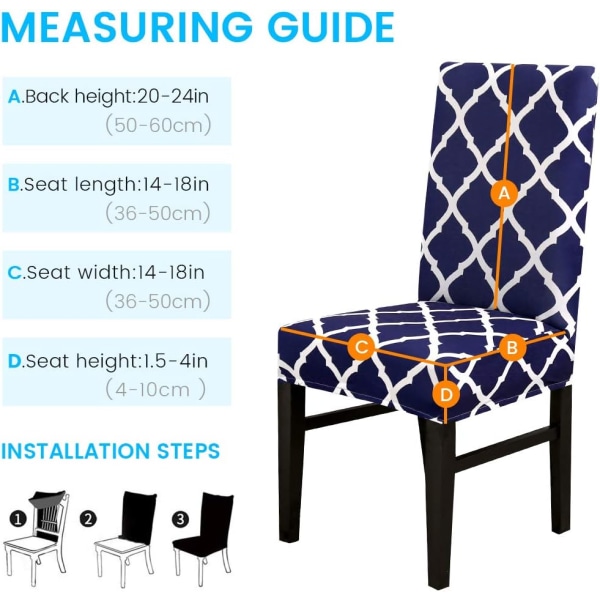 Cover Set om 4 Stretch Spandex Matstolsstol Underlägg Dekorativa stolsöverdrag för bröllopsfest i matsalen (blå+vit)