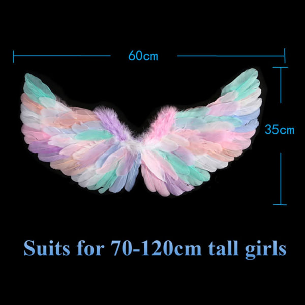 Änglavingar för flickor, 60 cm x 35 cm Fairy Wings för barn Flickor, färgglada fjädervingar för Halloween Cosplay Födelsedag Jultemafest