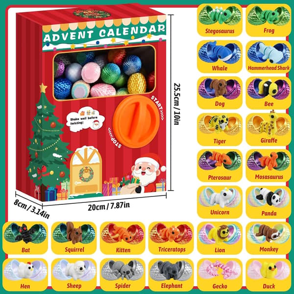 2026 3D-printede dyr julekalender med kapselautomat