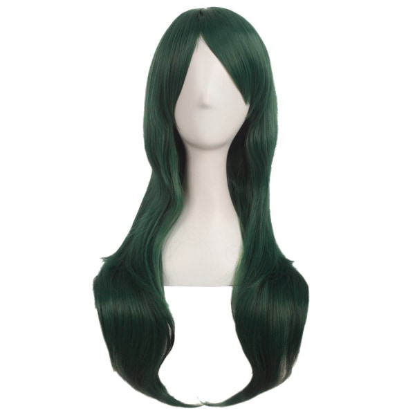 28 tuumaa/70 cm naisten sivuotsat pitkät kiharat hiukset Cosplay-peruukit (mänty vihreä)