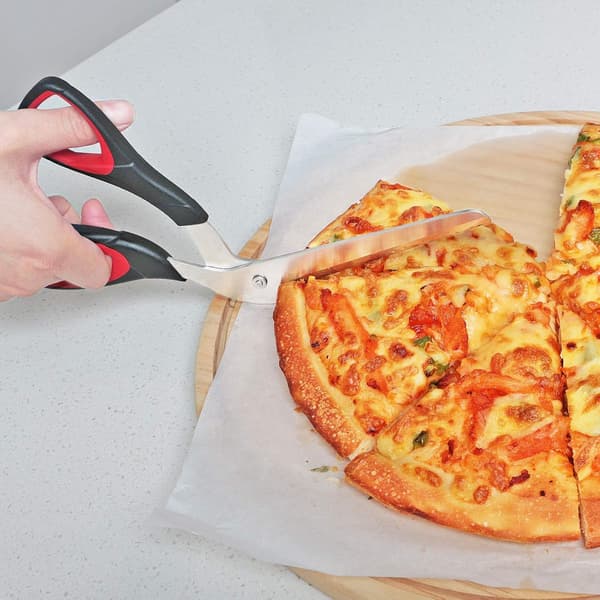 Pizzasax, pizzaskärare med livsmedelssäkert blad i rostfritt stål och mjukt grepp