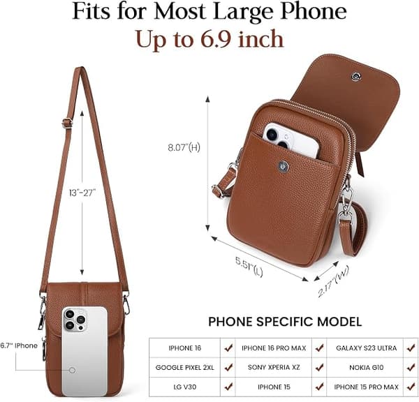 1 st äkta läder crossbody-väskor för kvinnor små, brun brown