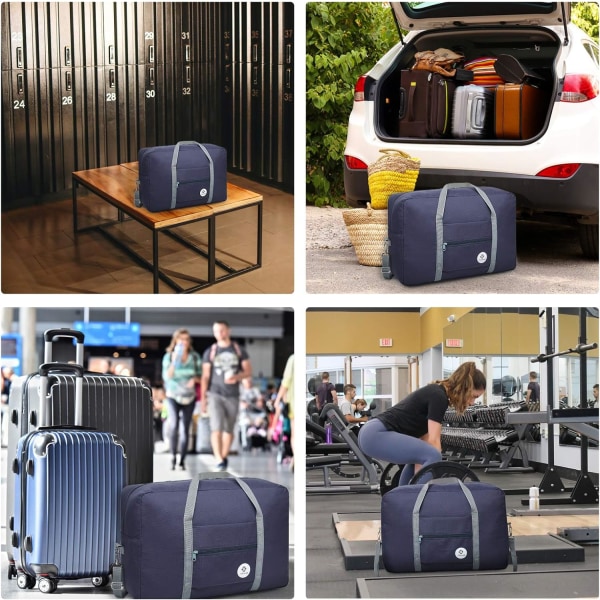 for Airlines Stor kabinbag Sammenleggbar reiseduffelbag Holdall Tote Ta med bagasje over natten for kvinner og menn (mørkeblå)
