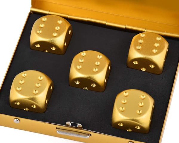 Terninger af aluminiumslegering - 5 stk. 16 mm bærbart terningesæt med metalæske - Gyldent 6-sidet pokerfestspil legetøj