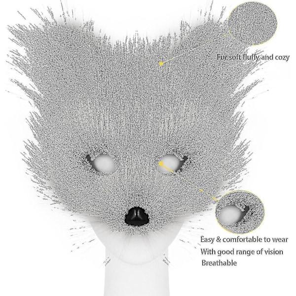 Konstgjord Pälsräv Svans Katt Varulv Cosplay Kostym Set Plysch Mask Fluffiga Tassar Handskar Halloween Jul gray