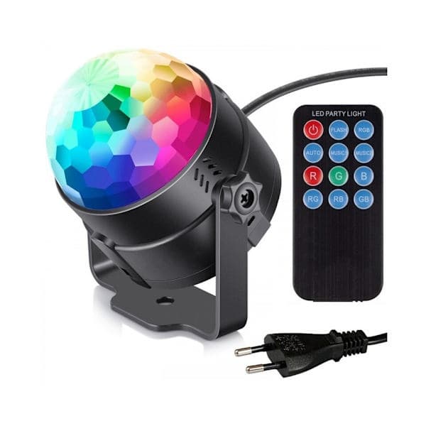 Diskokule med roterende RGB-lys + fjernkontroll (LED-partybelysning)