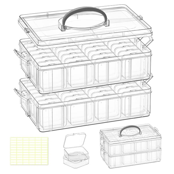 DILIBRA Pärlor Organizer Box, 2-vånings stapelbar 56 st Hantverksförvaringslåda 2-Tire 56 Pcs