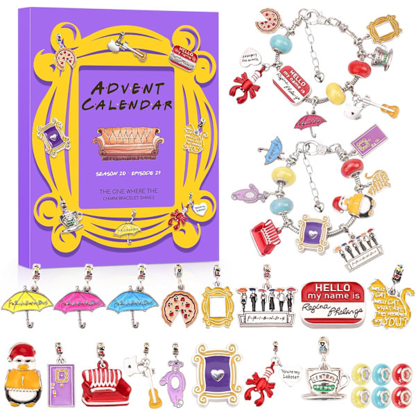Adventskalender 2024 - 24 Dagar med FRIENDS Charm Armband Kit - TV-Show Julgåva för Vuxna Män Kvinnor