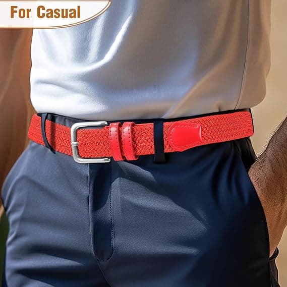 1 st Herr Stretch Vävd Bälte – Casual Vävd Golfbälte, Lämplig för Jeans, röd, 105 cm, Passar Midja 35\"-38\", m m red