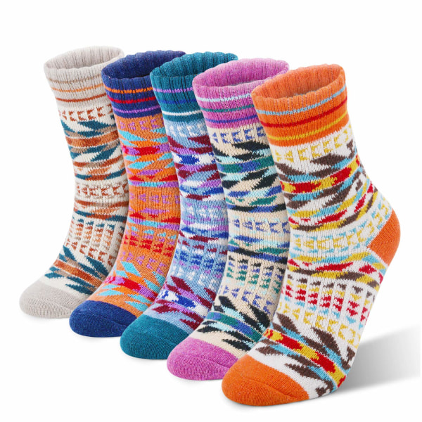 Varme vintersokker for kvinner, bomullssokker, varme sokker, damesokker, strikkede sokker for kvinner, snøfnuggmønster i retrostil, pustende sokker, uformelle sokker