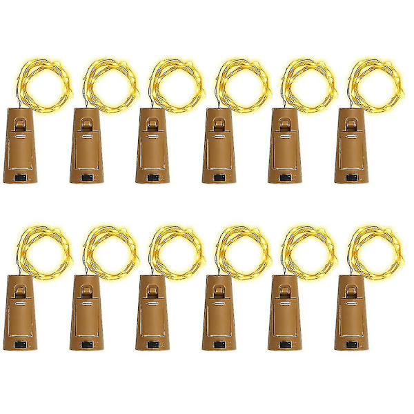 12 Flaskelys, Vinflaske Prop Lys, 2m 20 Led Fe Lys