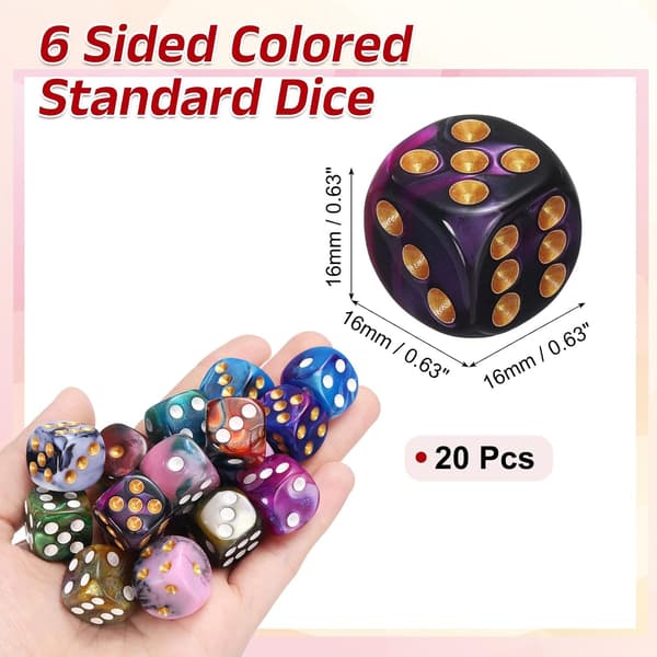 20 stk. 6-sidede standardterninger, 2 farver 16 mm mini polyhedrale perlemønster spilterningssæt til bordspil, lilla og sort/guld prik purple+black