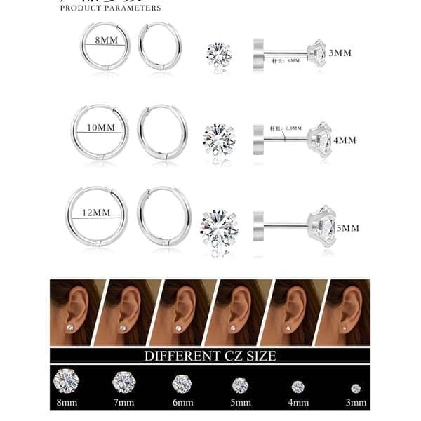 8 par hypoallergene zircon øreringe til følsomme ører, flad bagside, opal CZ perle små øreringe stål Steel