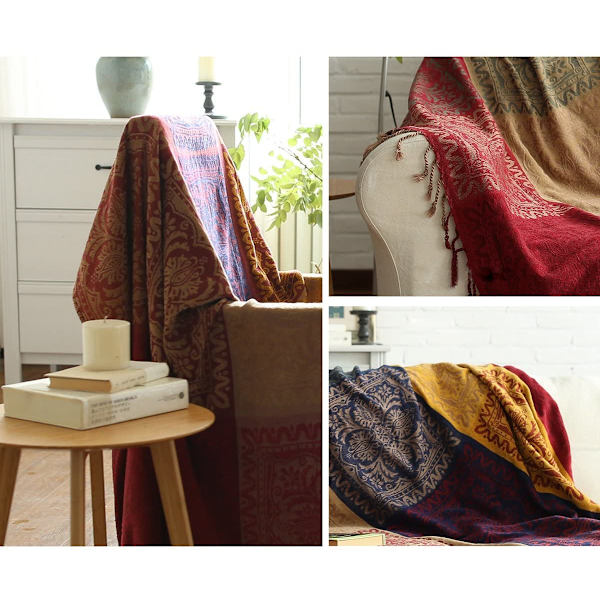Chenille-pläd, jacquardvävd pläd med tofsar för soffa