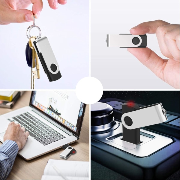 3.0 Flash Drive 1 Pakke, USB 3.0 Memory Stick med LED-indikator Drejelige tommelfingerdrev Bulk U Disk 64GB Pendrive Jump Drive Zip Drive (64GB, sort)