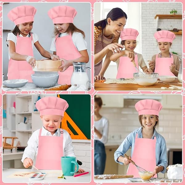 Børneforklæde og kokkehue sæt Børneforklæde justerbart, Børnekokkemaling til madlavning bagning, pink pink