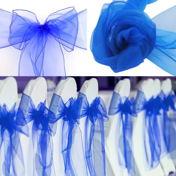 25 st Organza stolsbågar för bröllop Bankett Festdekoration Stol Rosett Slipsar Stol Cover Band Event Supplies - Royal Blue